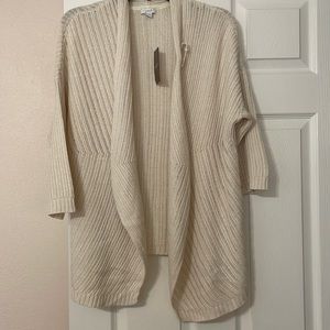 J. Jill soft cream colored long length open cardigan with 3/4 sleeves